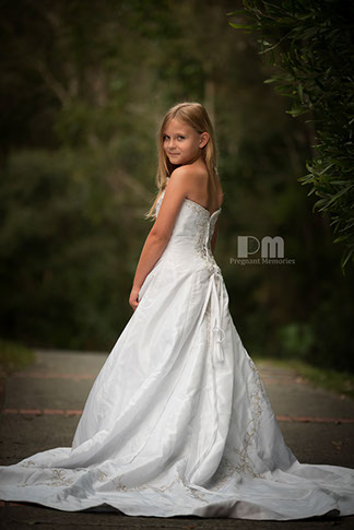 Daughter in mothers wedding dress, Pregnant Memories